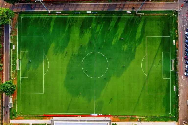 a birdseye view of a football match