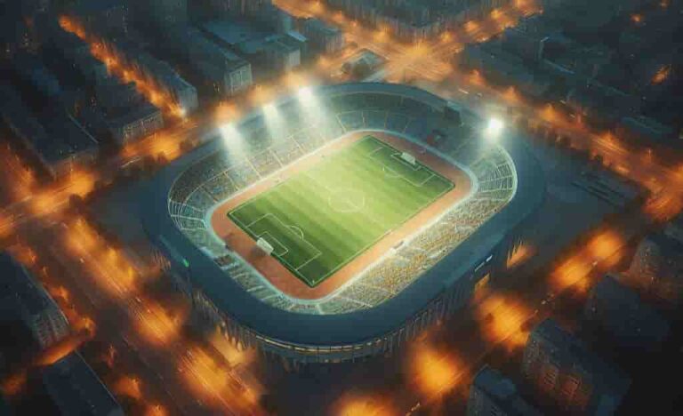 football stadium lit by floodlights