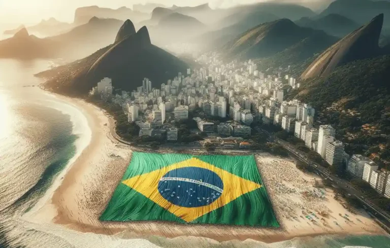 Brazil flag on a Rio de Janeiro beach