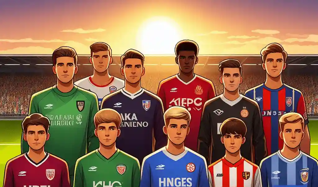 a lineup of generic wonderkid footballers